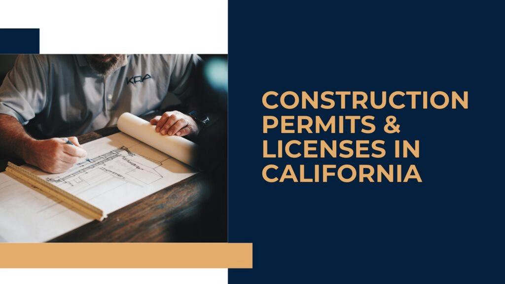 A construction manager reviewing building blueprints and permit documents at a California job site.