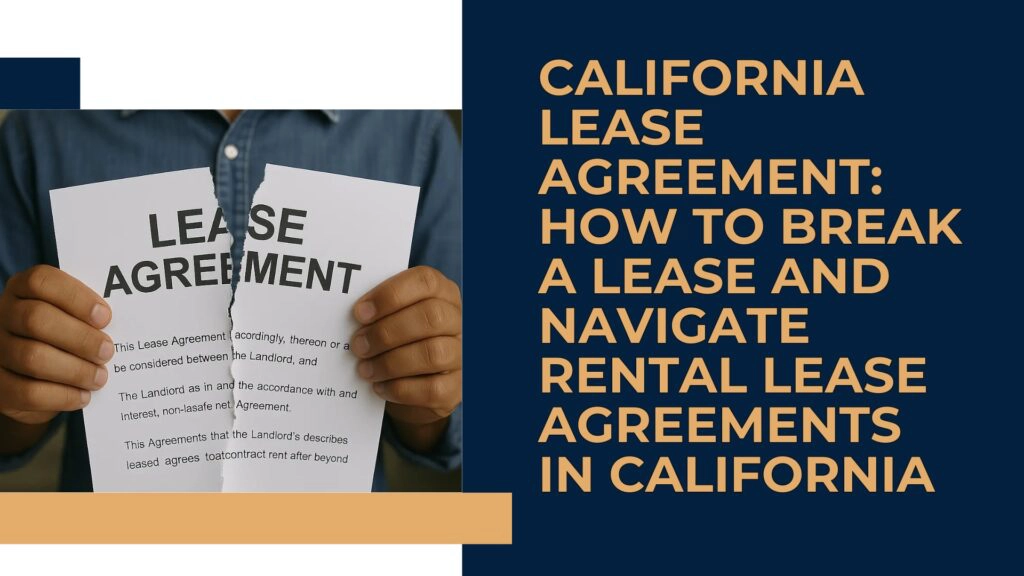A person's hands tearing a California rental lease agreement document in half.