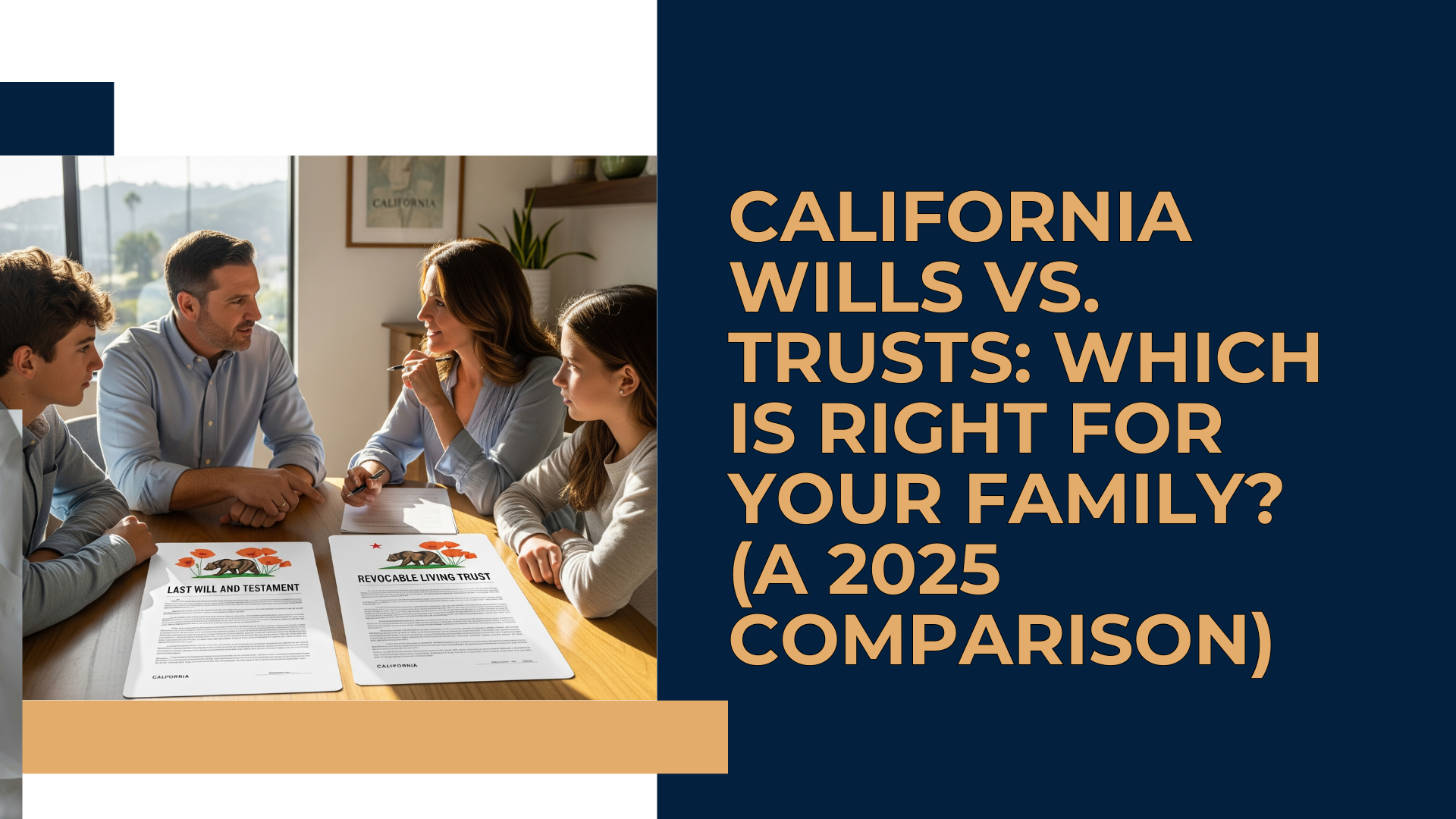 A chart comparing the path of a will versus a revocable living trust in California.