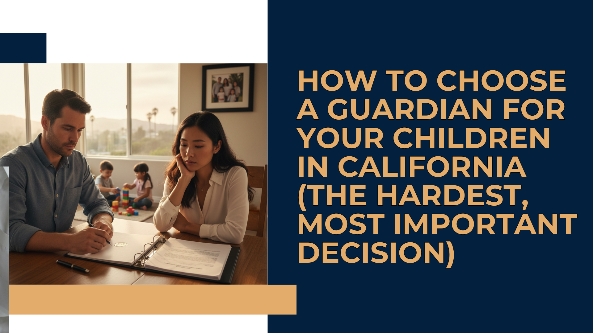 Adult hands holding a child's hands, symbolizing the process of choosing a guardian in California.