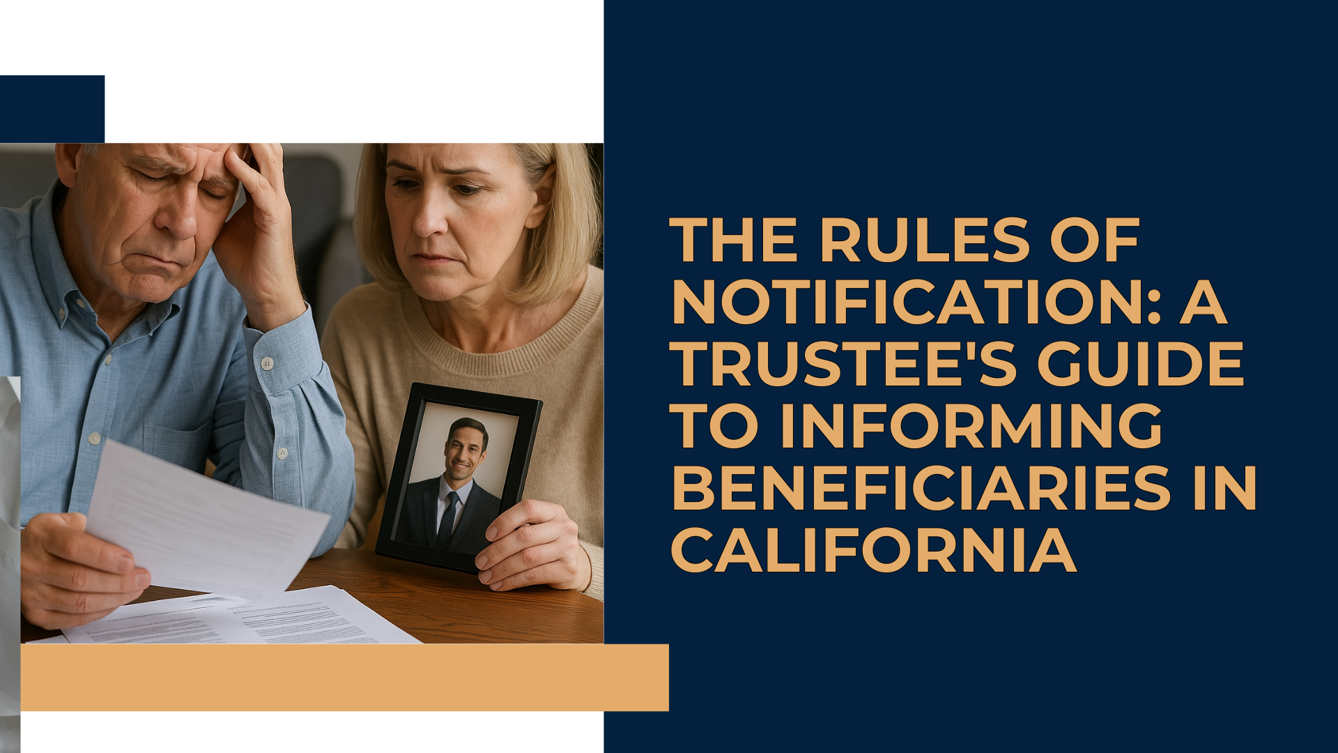 Close-up of a legal document titled "Notice to Beneficiaries" with a pen and calendar, representing the 60-day notice rule in California trust administration.