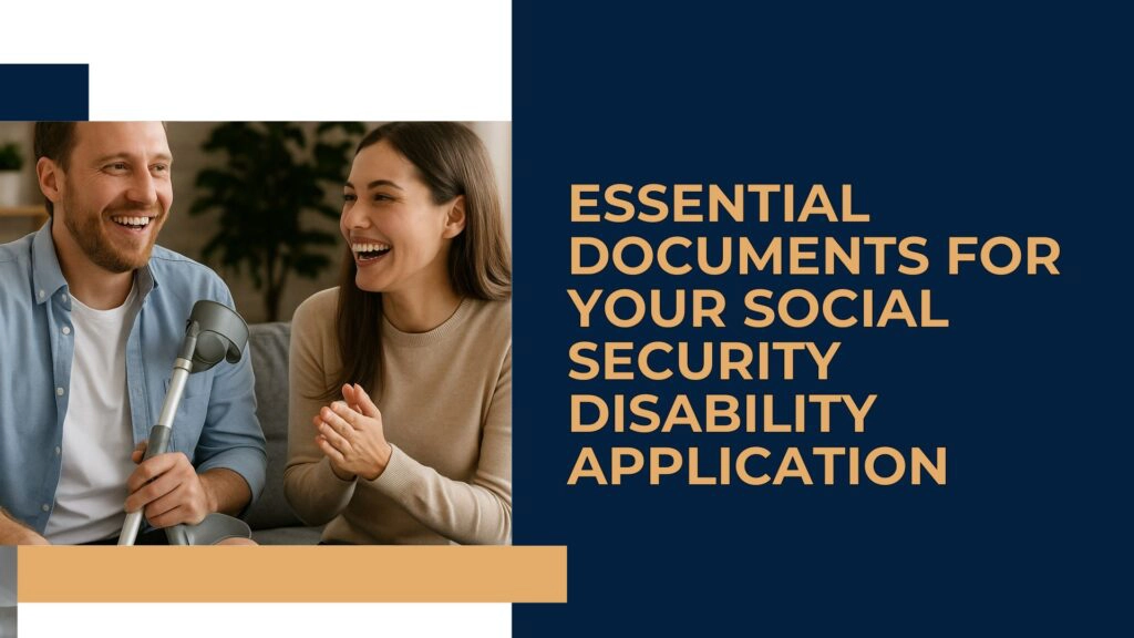 A detailed checklist of documents needed for an SSDI application laid out on a clean desk.