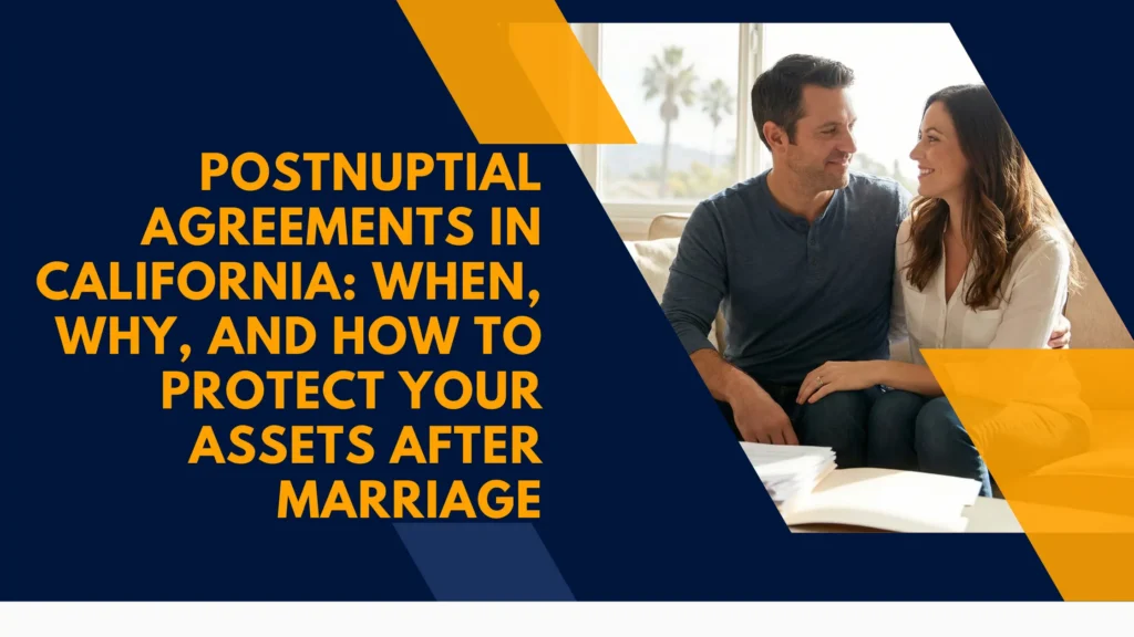 A married couple in California signing a legal postnup to protect their business and family legacy from a future divorce.