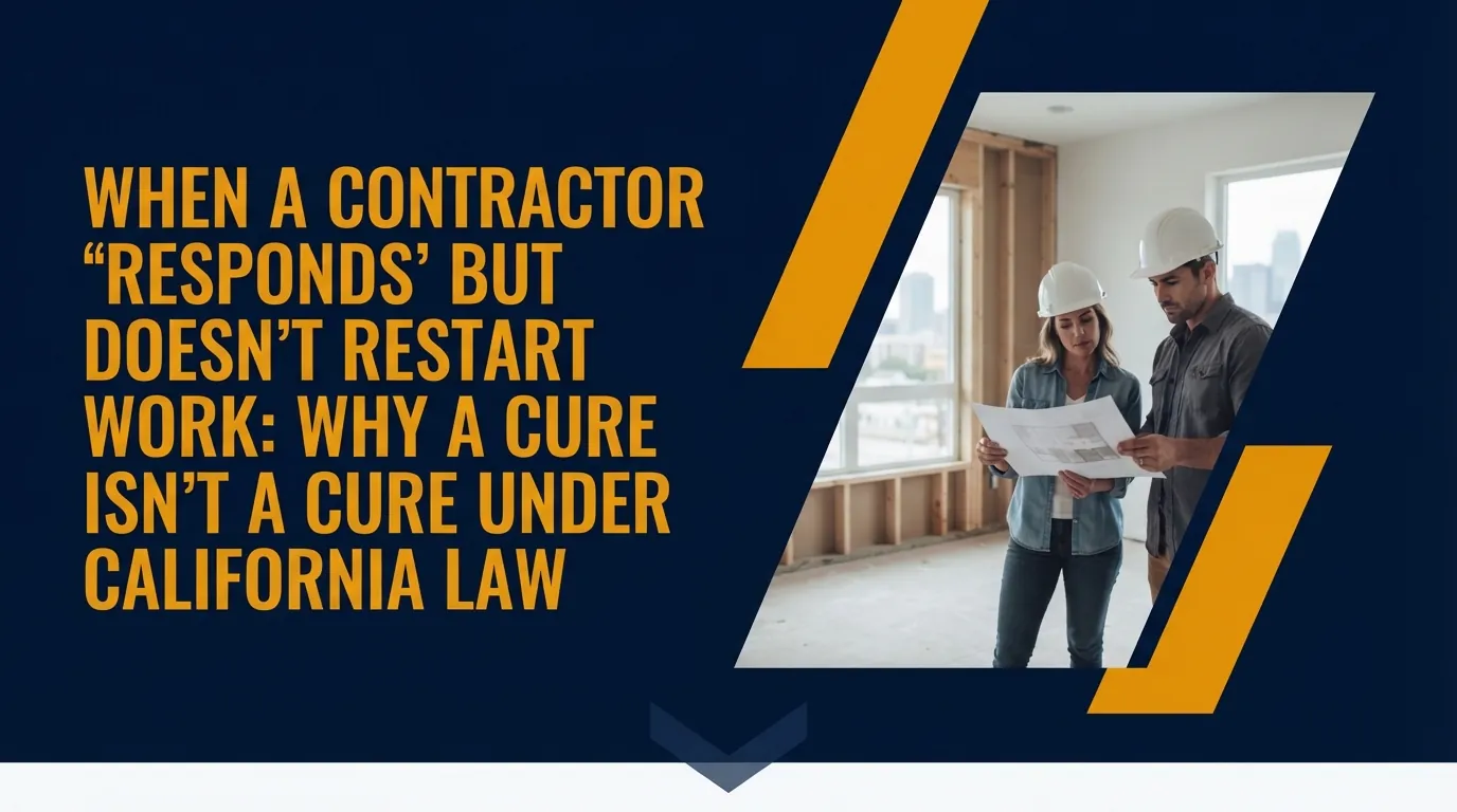When a California contractor responds but does not restart work: a cure plan is not a cure